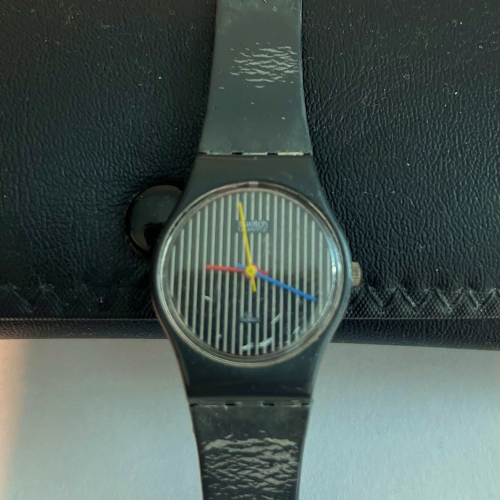 Vintage striped Swatch watch